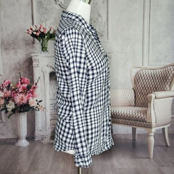 𝅺splendid Black White Plaid Long Sleeve Checkered Button Down Shirt Top Size XS - Picture 7 of 11